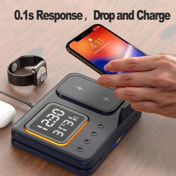 Wireless Charging Station - 15W Fast Charge + Digital Alarm Clock - Image 5