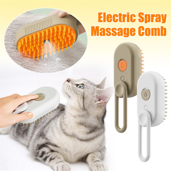 3 in 1 Cat & Dog Steam Brush – Electric Grooming Comb with Spray
