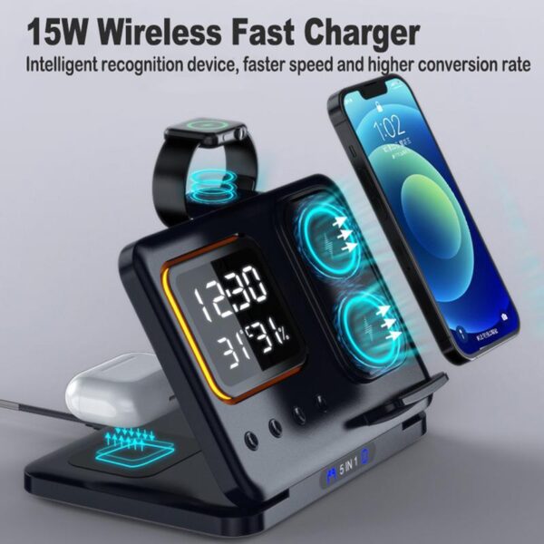 Wireless Charging Station - 15W Fast Charge + Digital Alarm Clock - Image 3