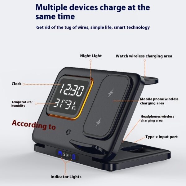 Wireless Charging Station - 15W Fast Charge + Digital Alarm Clock - Image 6