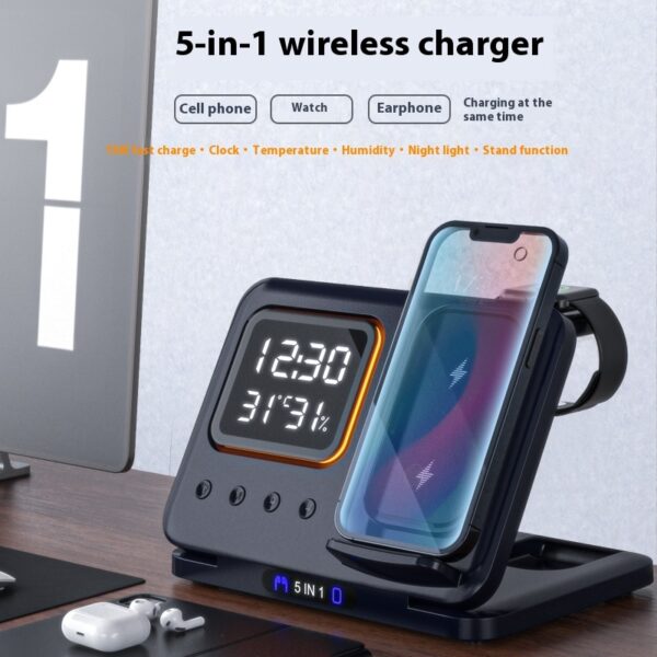 Wireless Charging Station - 15W Fast Charge + Digital Alarm Clock - Image 9
