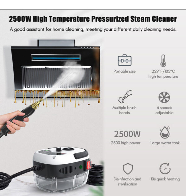 2500W Household High-temperature Steam Cleaner, Sterilization Air Conditioning Kitchen Hood Home Car Steaming Cleaner 220V - Image 2