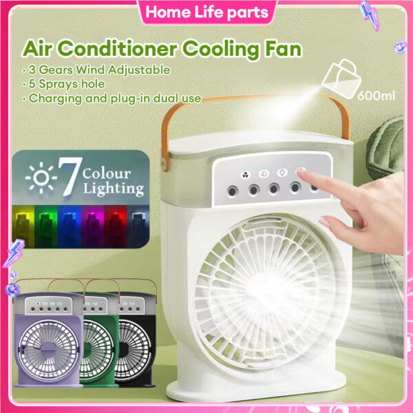 Portable USB Air Conditioner Cooling Fan With 5 Sprays 7 Color Light 600ML Water Tank Spray Mist Air Cooler Humidifiers - Image 5